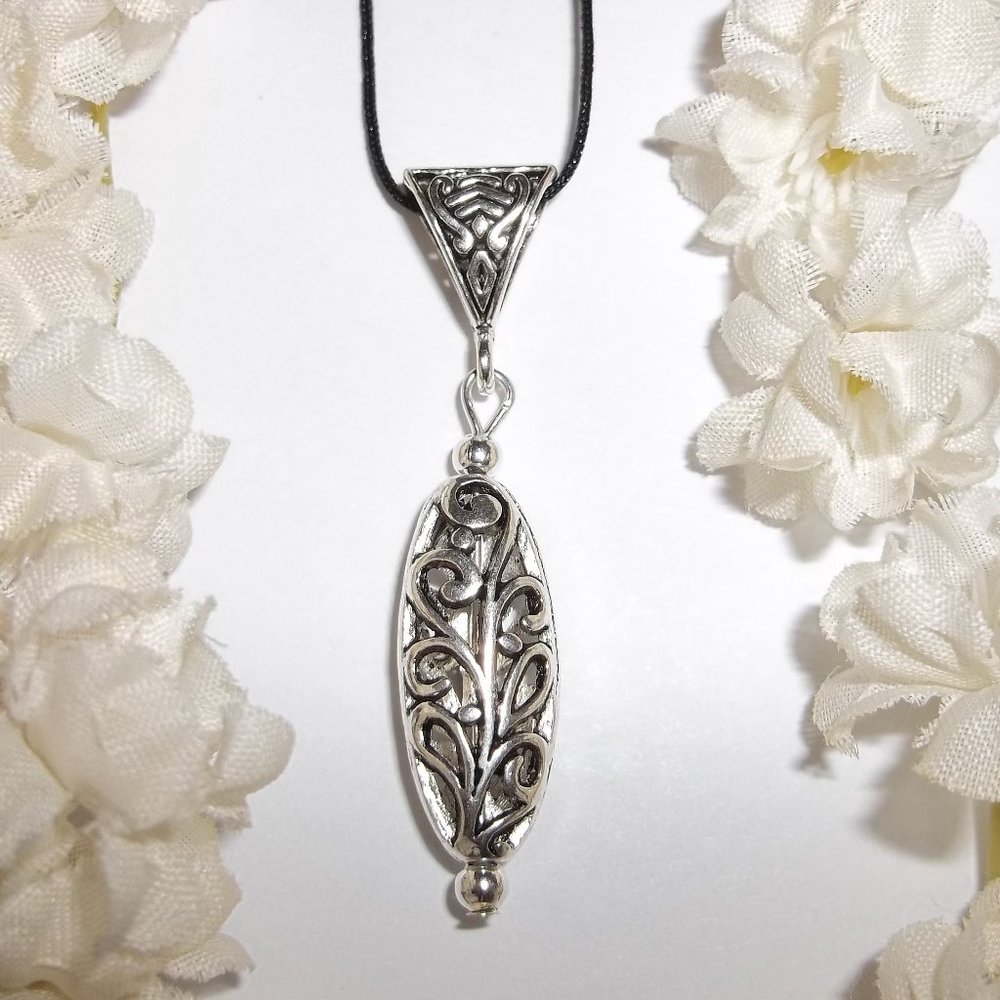 Medallion Cord Necklace, Silver Necklace Jewelry Gift Idea for Her NWT C778